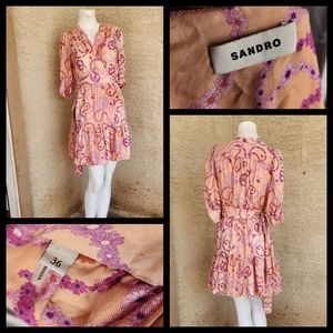 SANDRO  floral-print silk wrap dress